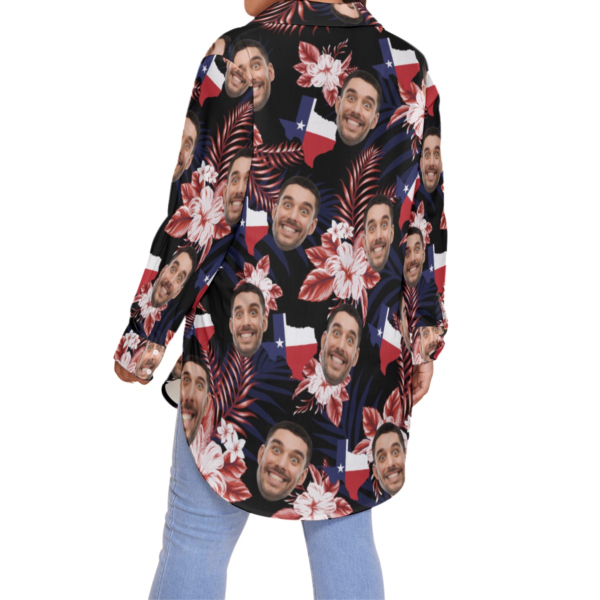 Floral Texas Custom Face Hawaiian Plus Size Shirt For Women