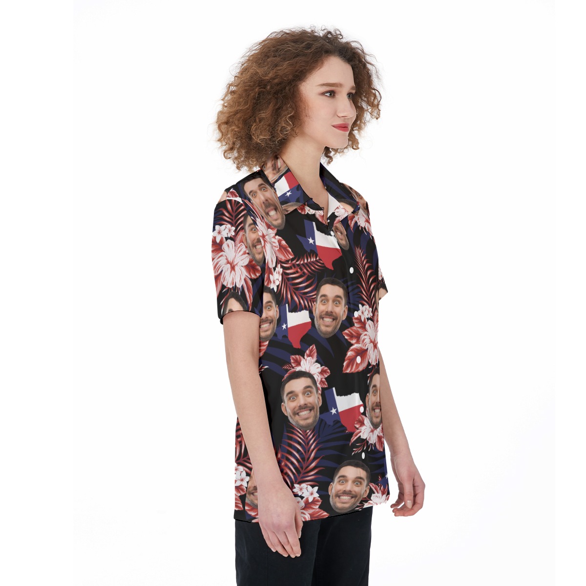 Customized Texas Floral Women's Hawaiian Shirt With Face