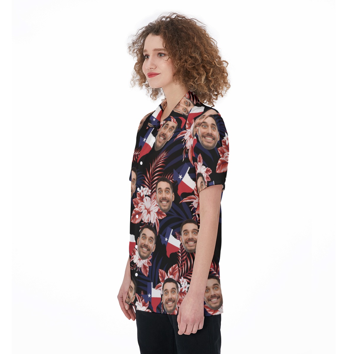 Customized Texas Floral Women's Hawaiian Shirt With Face