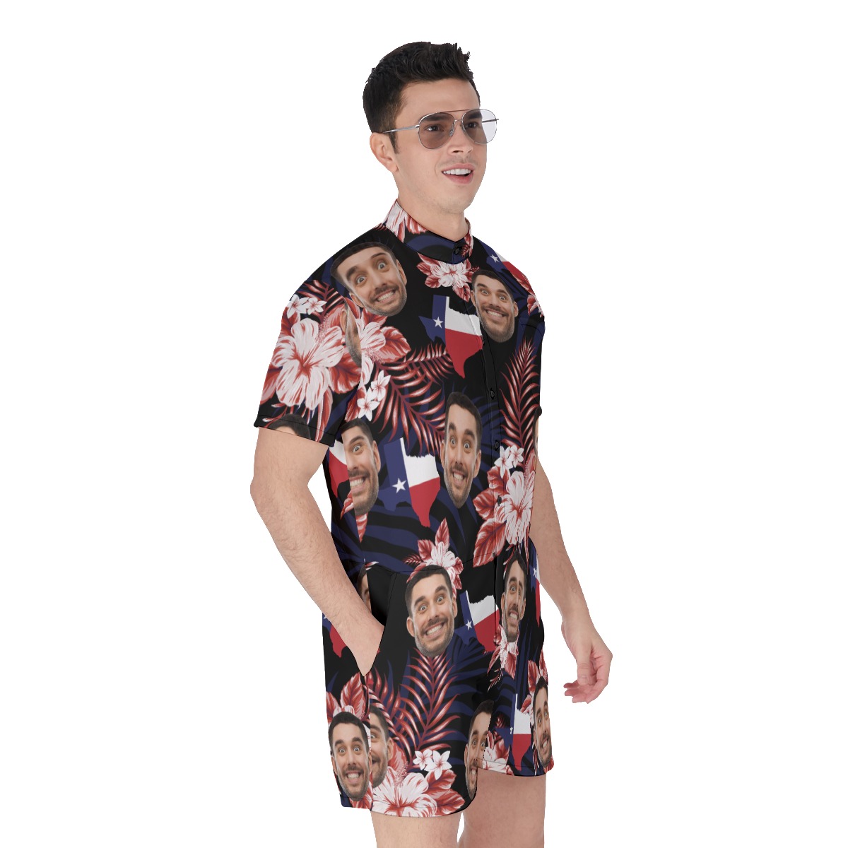 Funny Custom Face Texas Floral Men's Hawaiian Romper