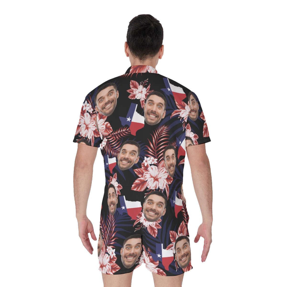 Funny Custom Face Texas Floral Men's Hawaiian Romper