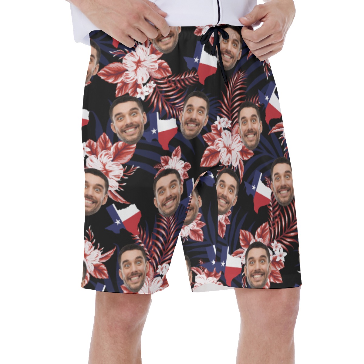 Floral Texas Custom Face Hawaiian Swim Trunks For Men