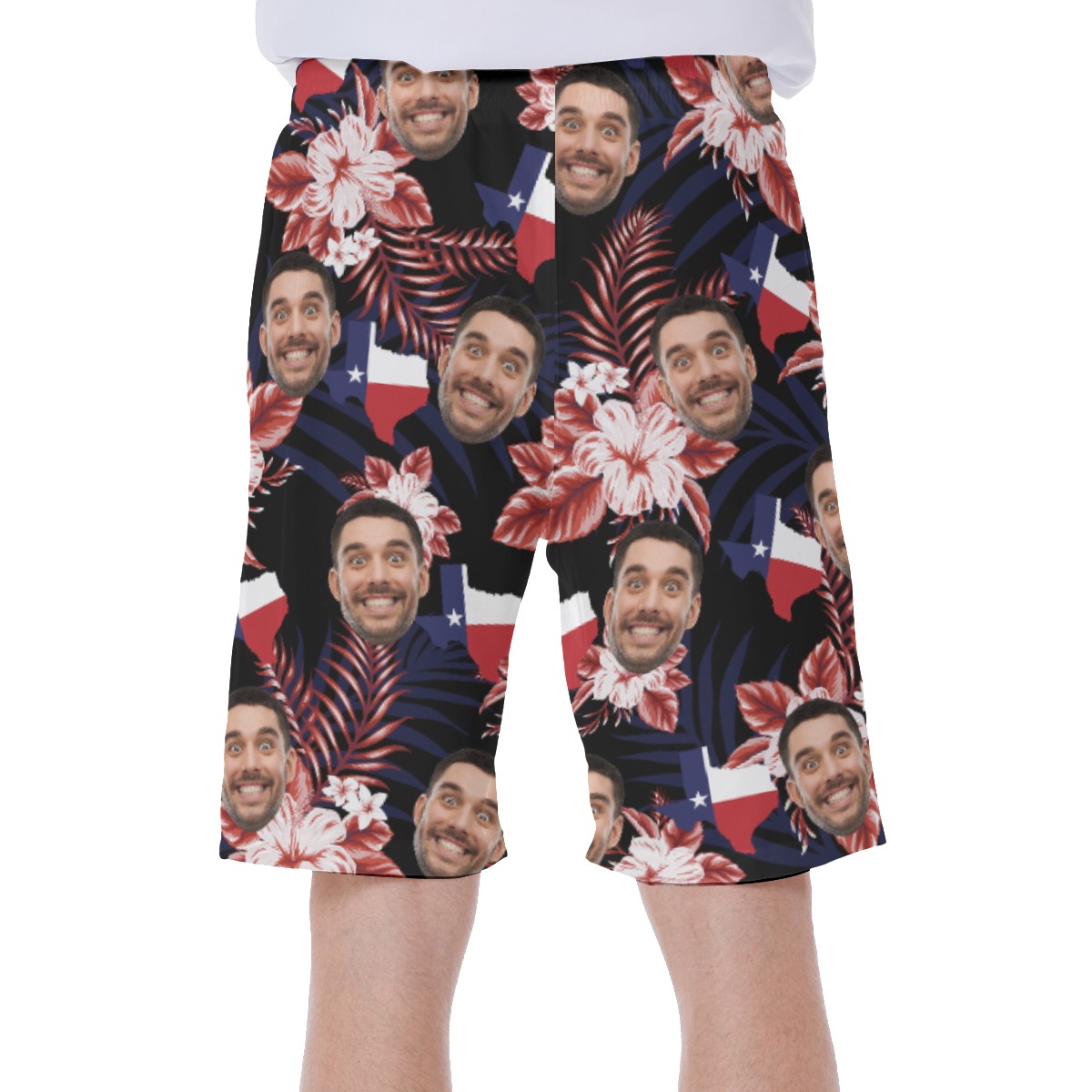 Floral Texas Custom Face Hawaiian Swim Trunks For Men