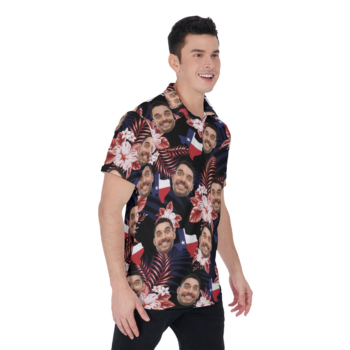 Floral Texas Custom Face Hawaiian Polo Shirt For Men