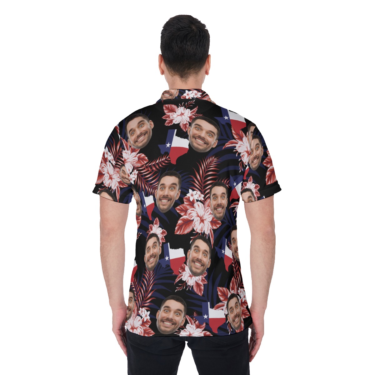 Floral Texas Custom Face Hawaiian Polo Shirt For Men
