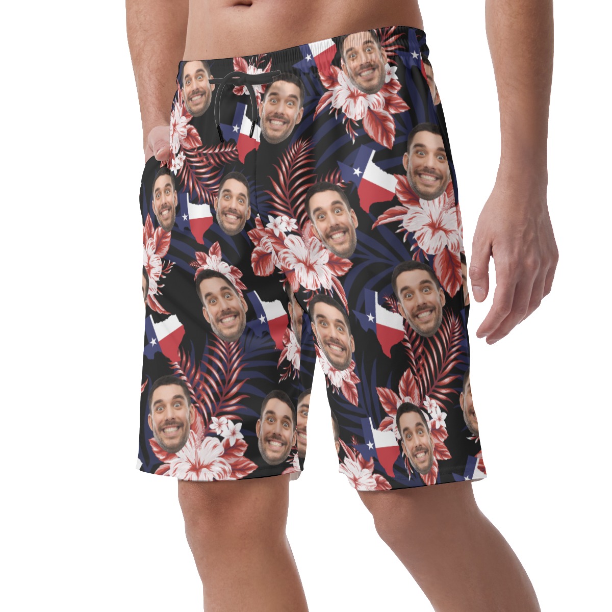 Custom Floral Texas Hawaiian Beach Shorts With Face