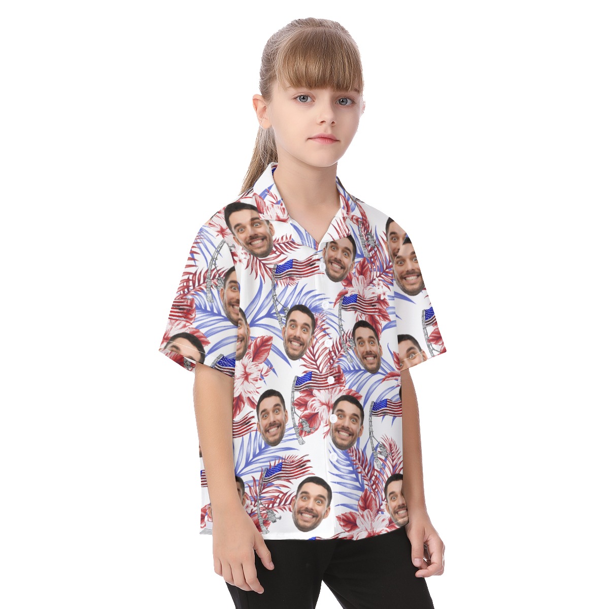 Cute Custom Face American Flag Aloha Shirt For Kids