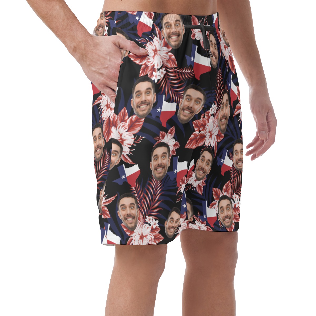 Custom Floral Texas Hawaiian Beach Shorts With Face