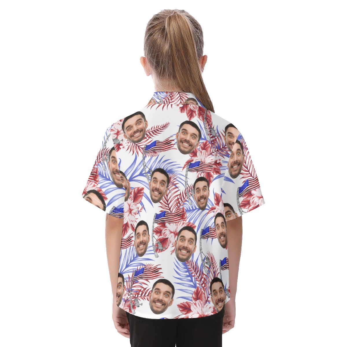 Cute Custom Face American Flag Aloha Shirt For Kids