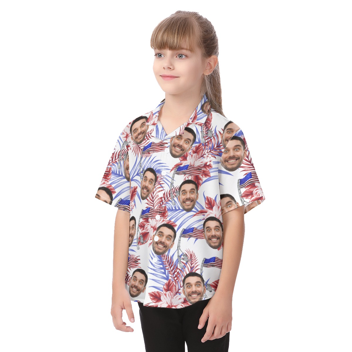 Cute Custom Face American Flag Aloha Shirt For Kids