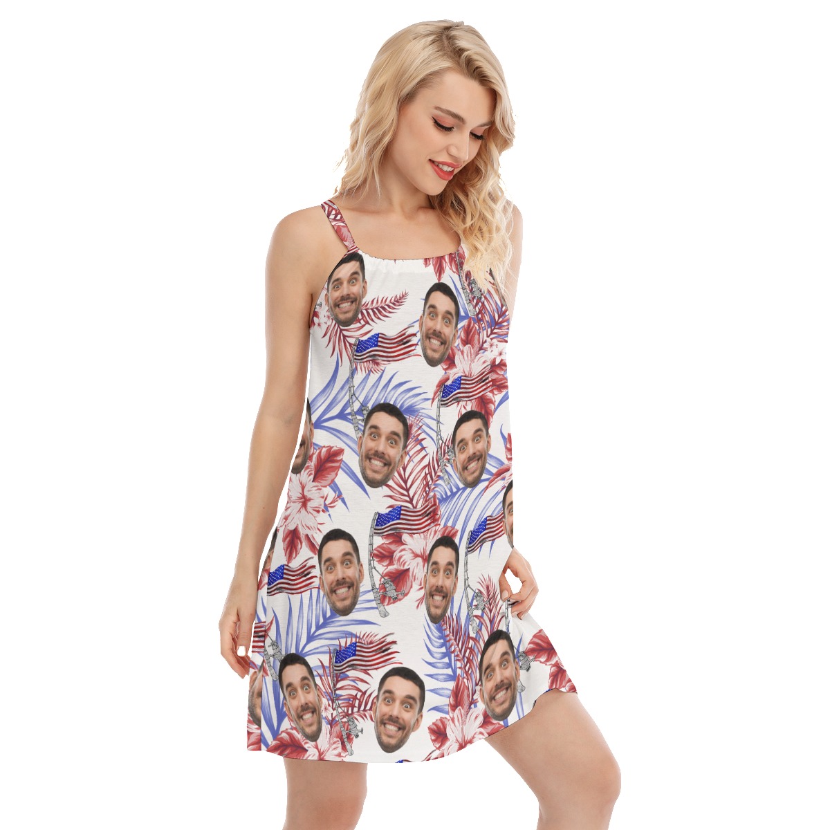Custom Face American Flag Hawaiian Cami Dress For Women