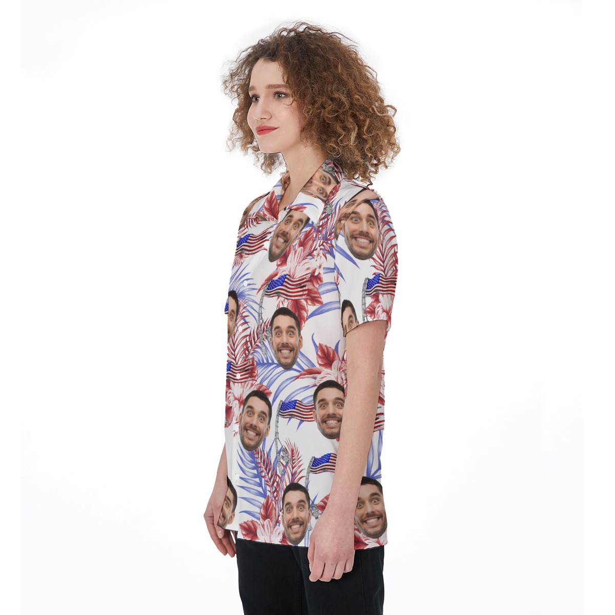 Funny Custom American Flag Women's Hawaiian Shirt With Face