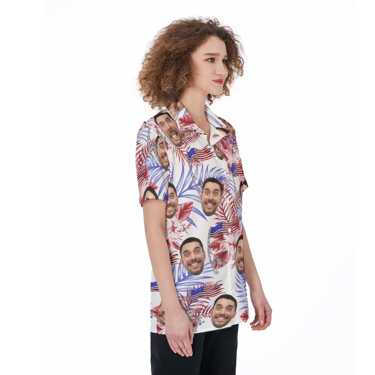 Funny Custom American Flag Women's Hawaiian Shirt With Face