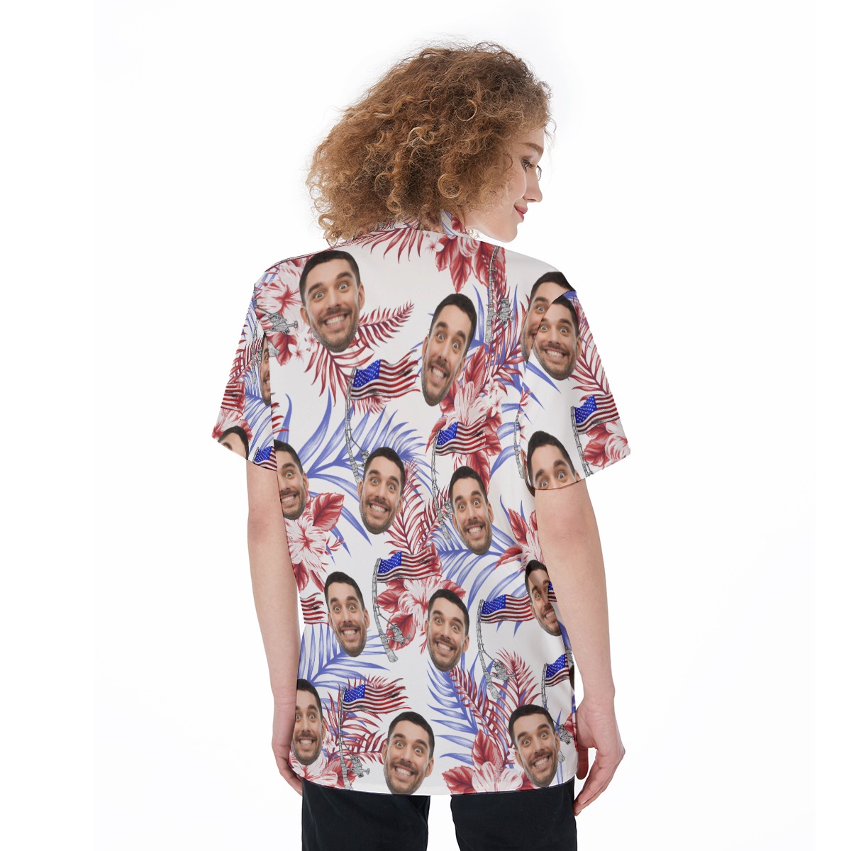 Funny Custom American Flag Women's Hawaiian Shirt With Face