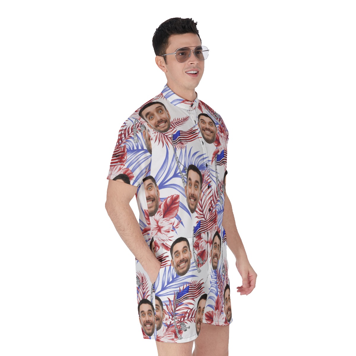 Funny Custom Face American Flag Hawaiian Romper For Men