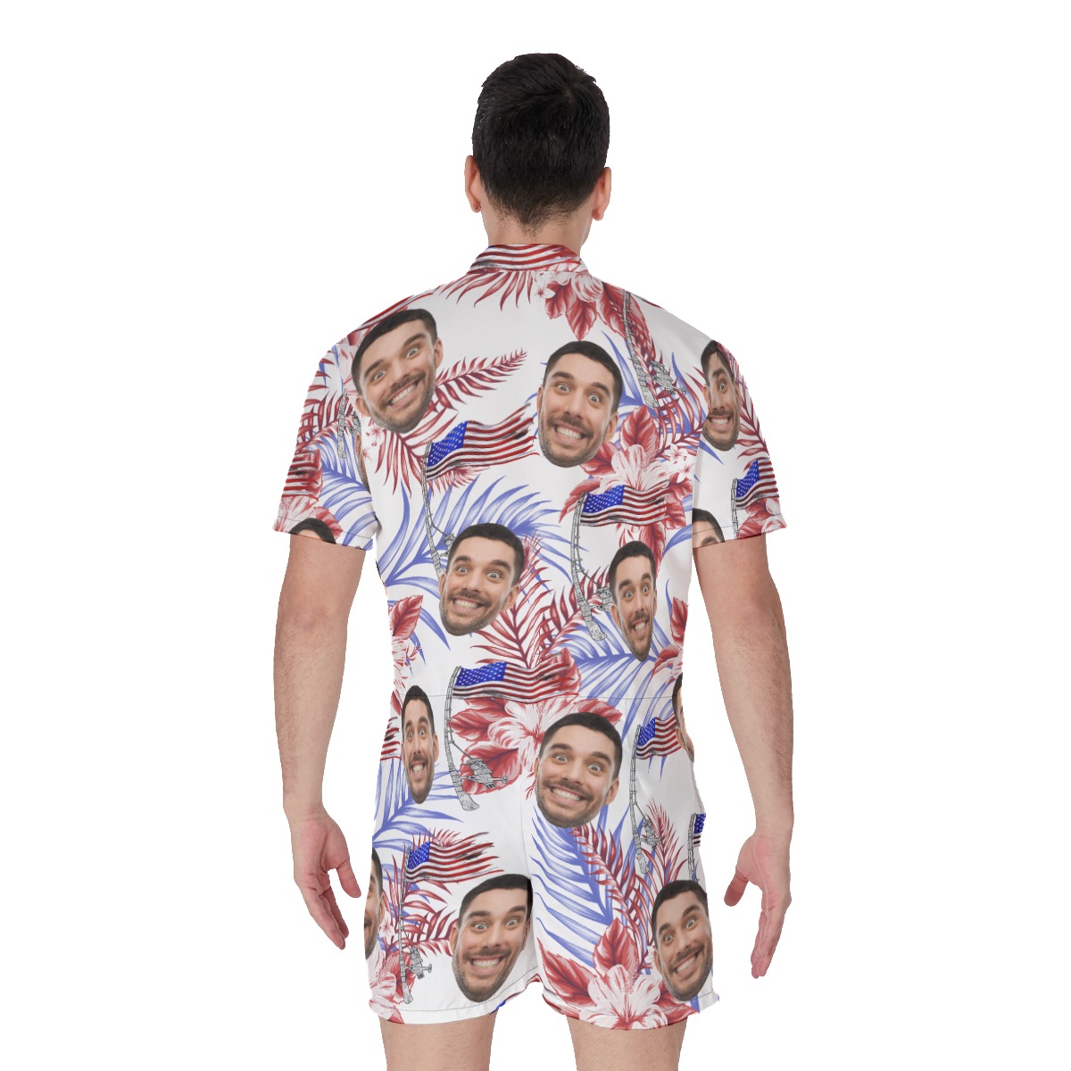 Funny Custom Face American Flag Hawaiian Romper For Men