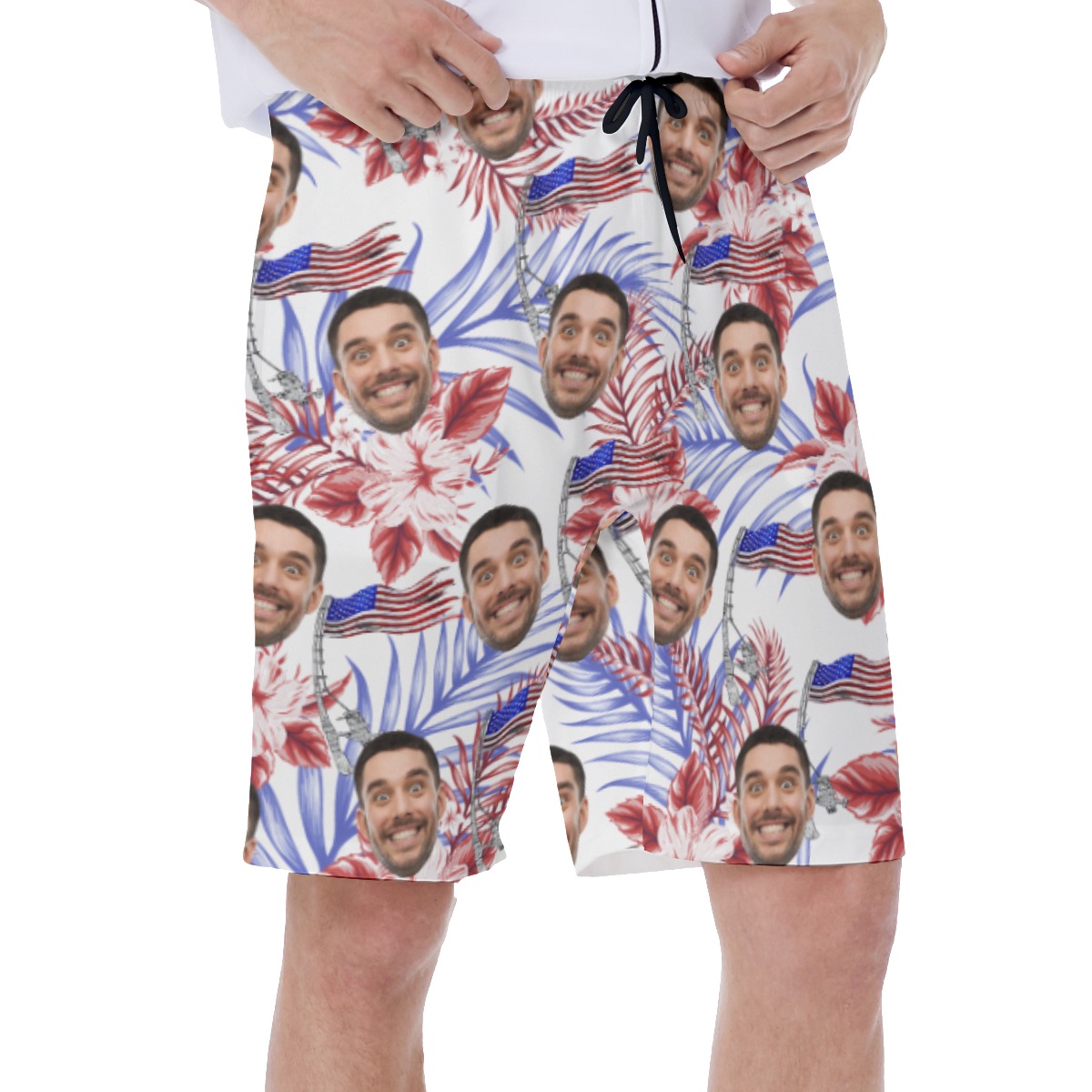 Custom American Flag Hawaiian Swim Trunks With Face