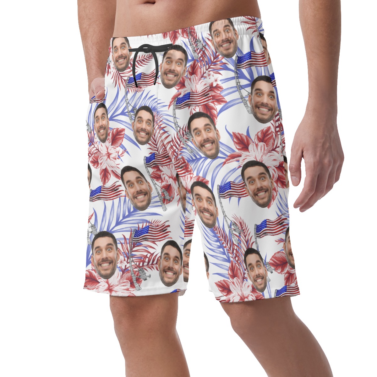 4th Of July Custom Face Hawaiian Summer Beach Shorts For Men