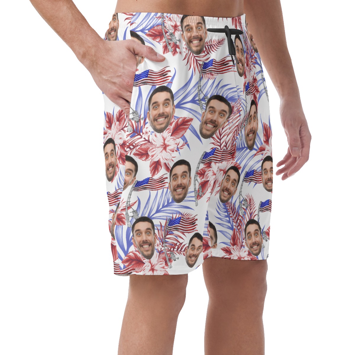 4th Of July Custom Face Hawaiian Summer Beach Shorts For Men