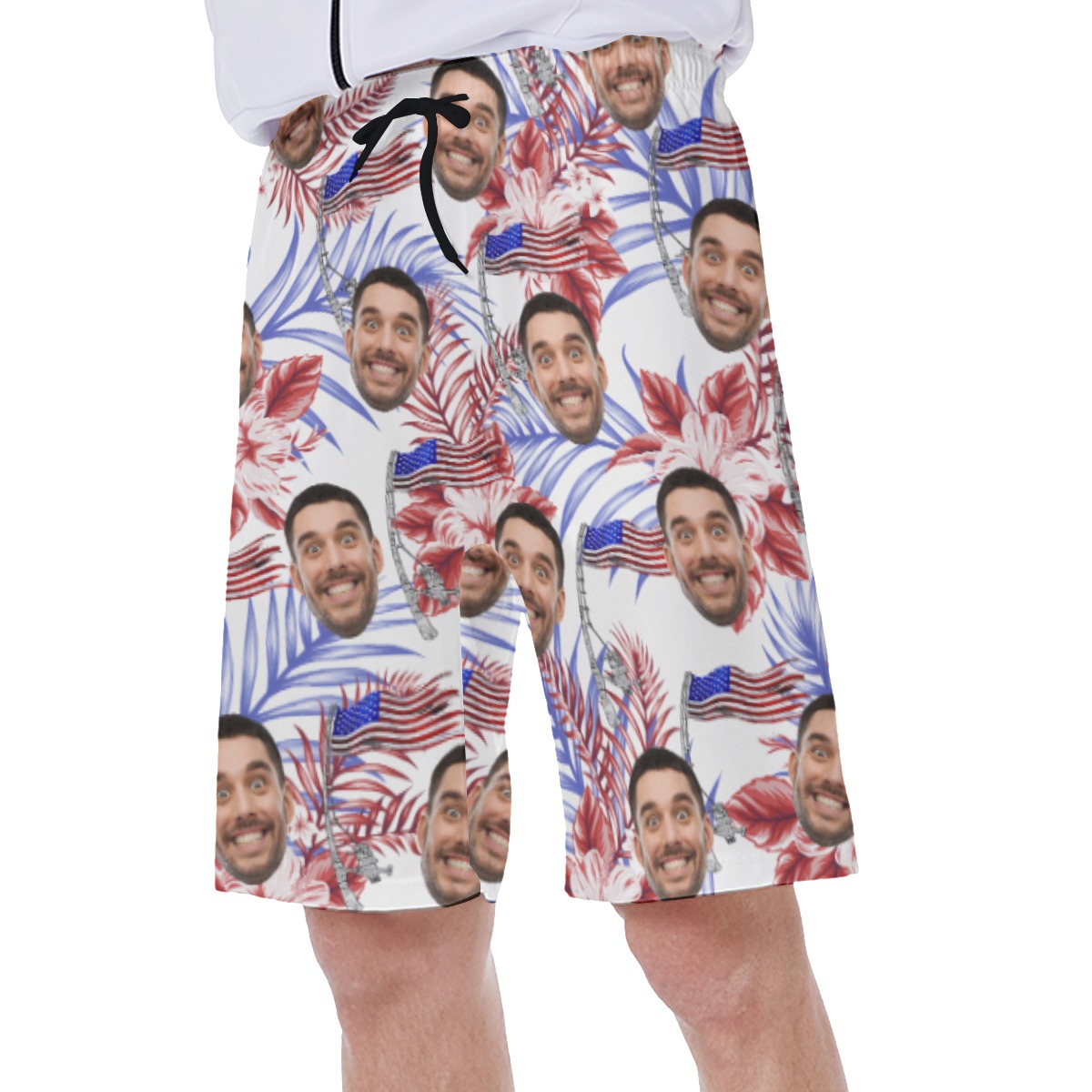Custom American Flag Hawaiian Swim Trunks With Face