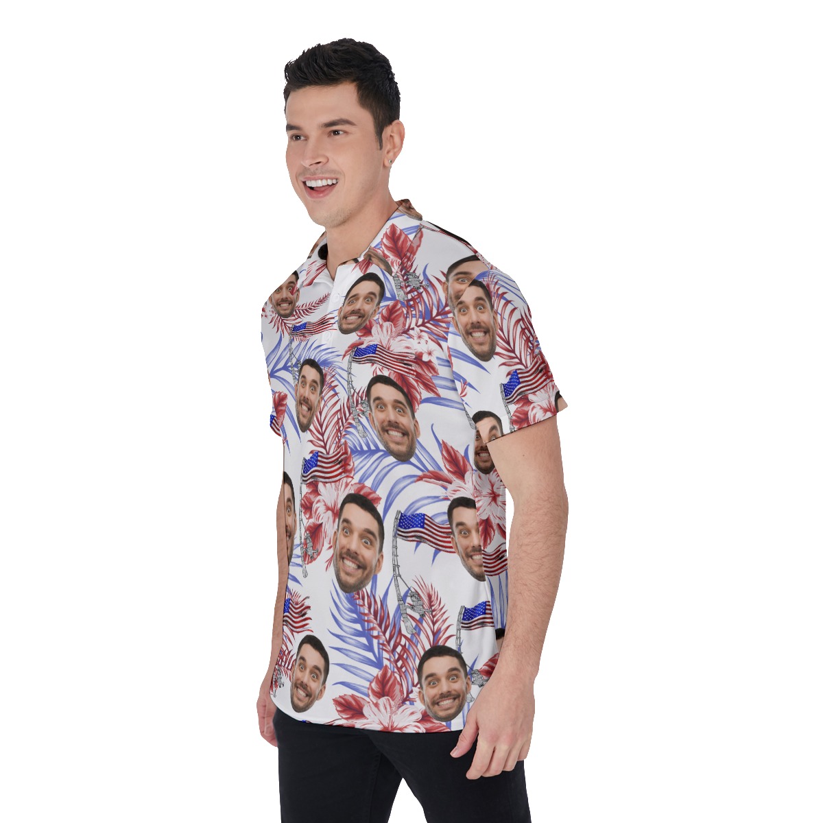 Funny Custom Face 4th Of July Hawaiian Polo Shirt For Men