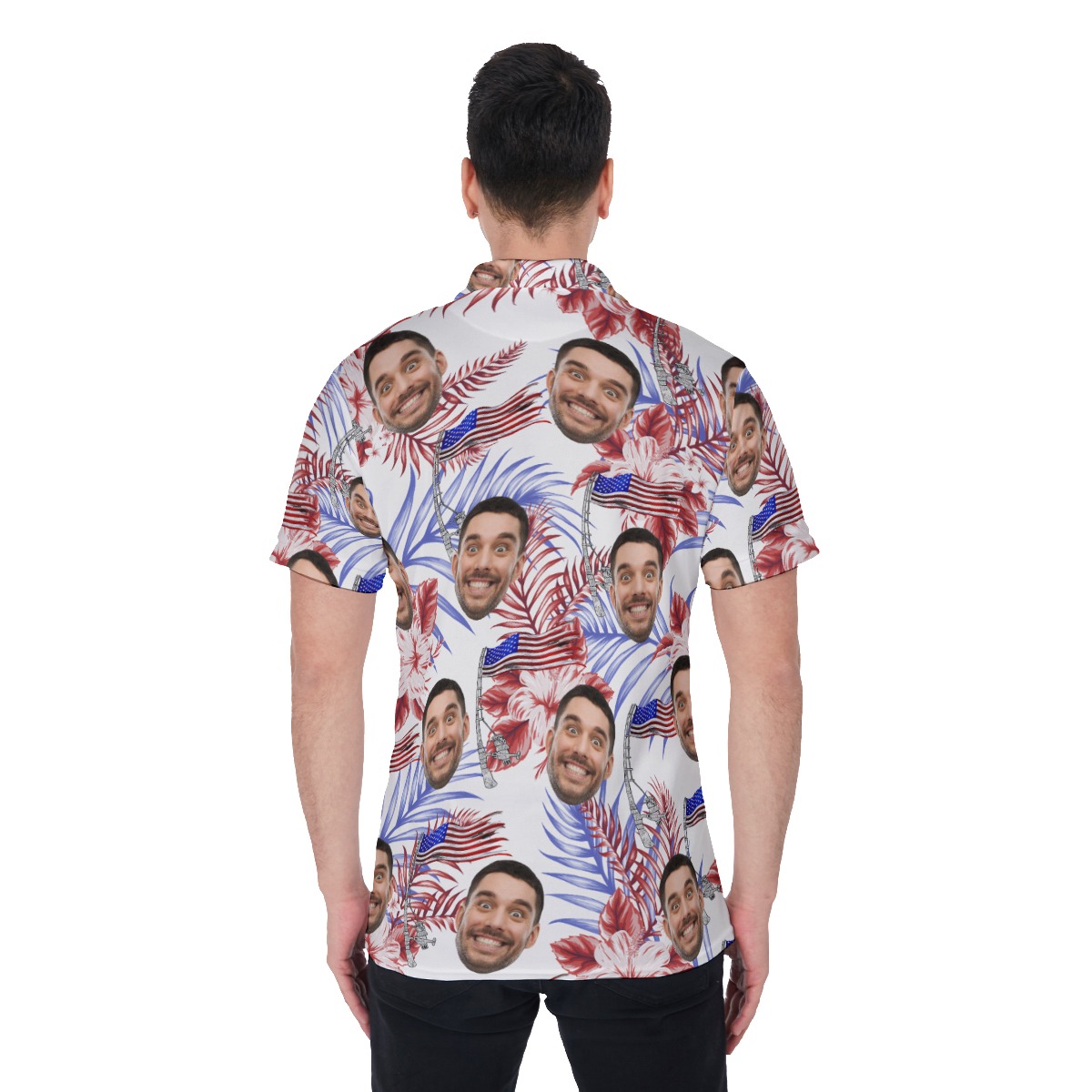 Funny Custom Face 4th Of July Hawaiian Polo Shirt For Men