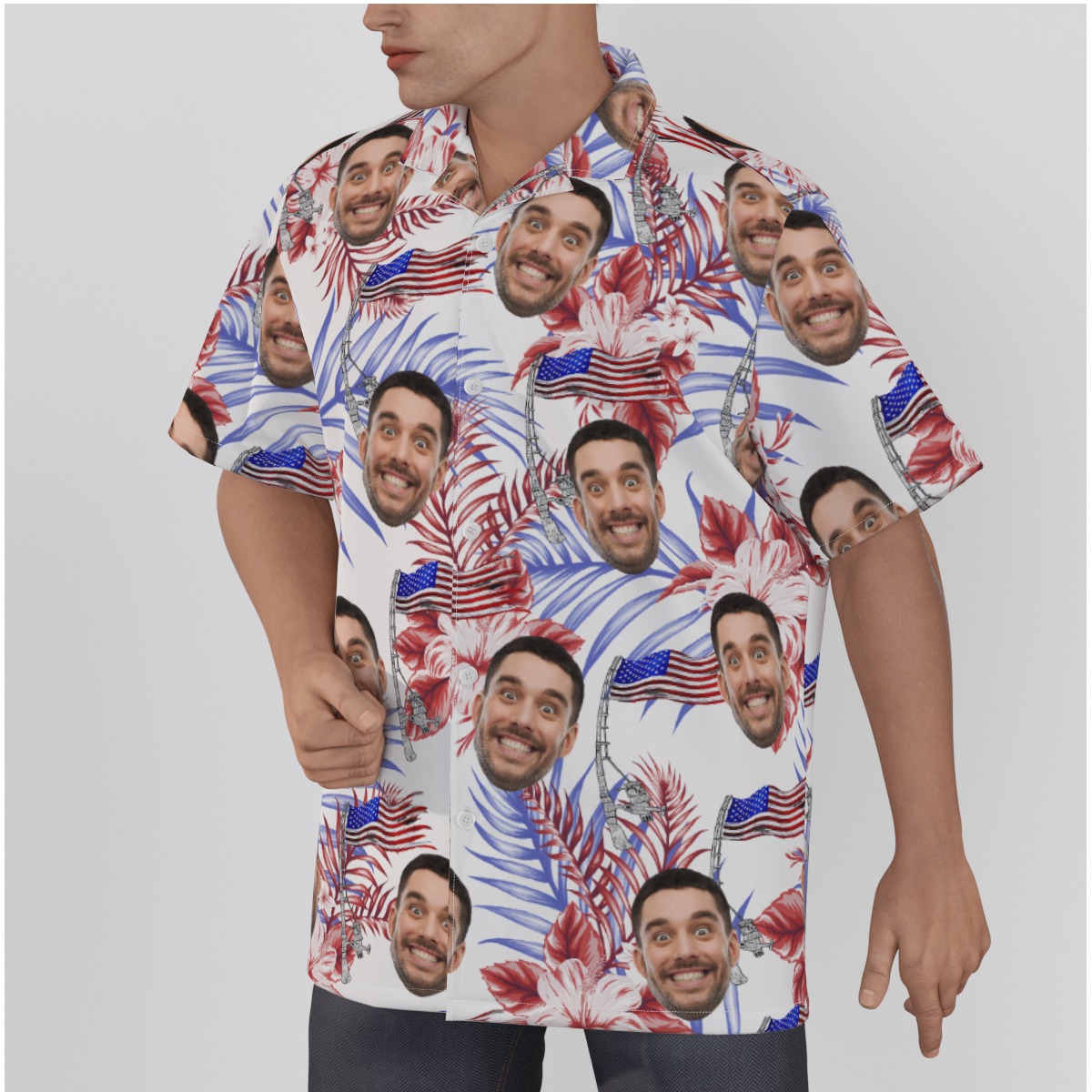 Custom Face American Flag Hawaiian Shirt