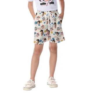 Funny Custom Face Super Dad Hawaiian Beach Shorts For Kids