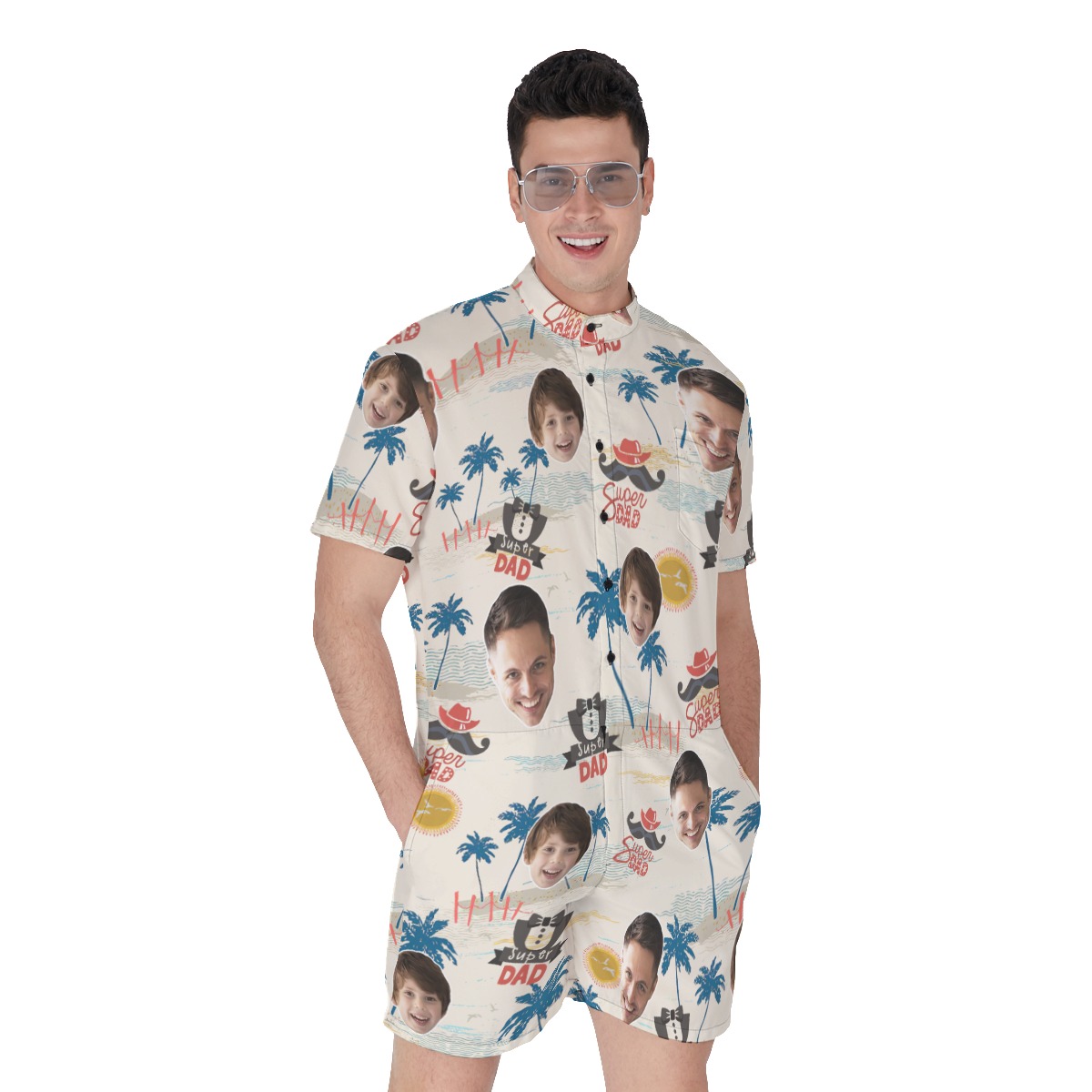 Father's Day Gift Idea Custom Face Super Dad Men's Hawaiian Romper - variant image 1