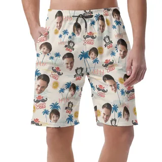 Unique Custom Face Father And Kid Hawaiian Summer Beach Shorts For Men
