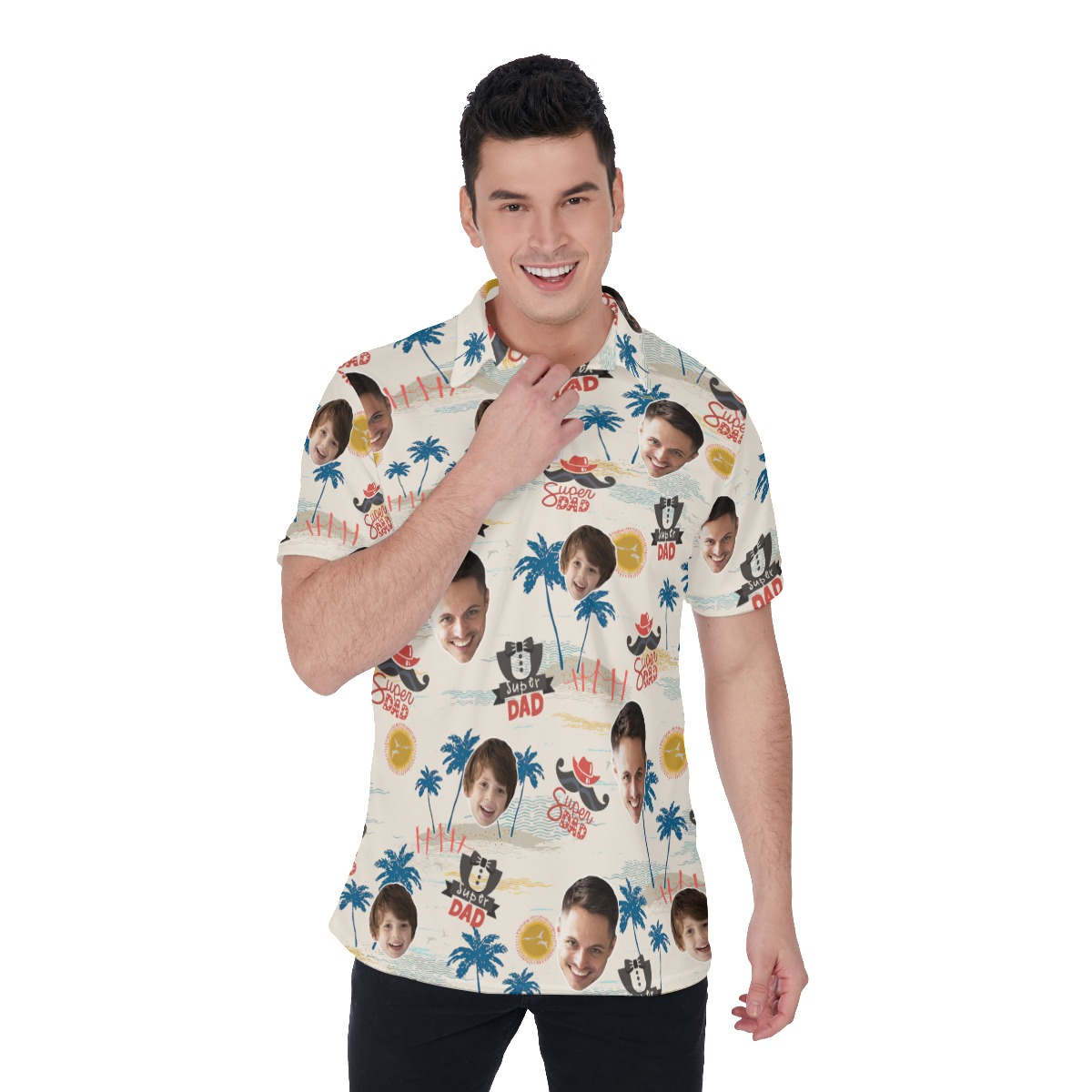 Father's Day Gift Custom Face Hawaiian Polo Shirt - variant image 1