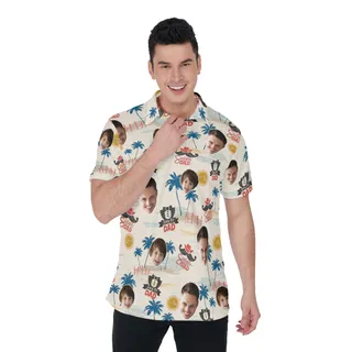 Father's Day Gift Custom Face Hawaiian Polo Shirt