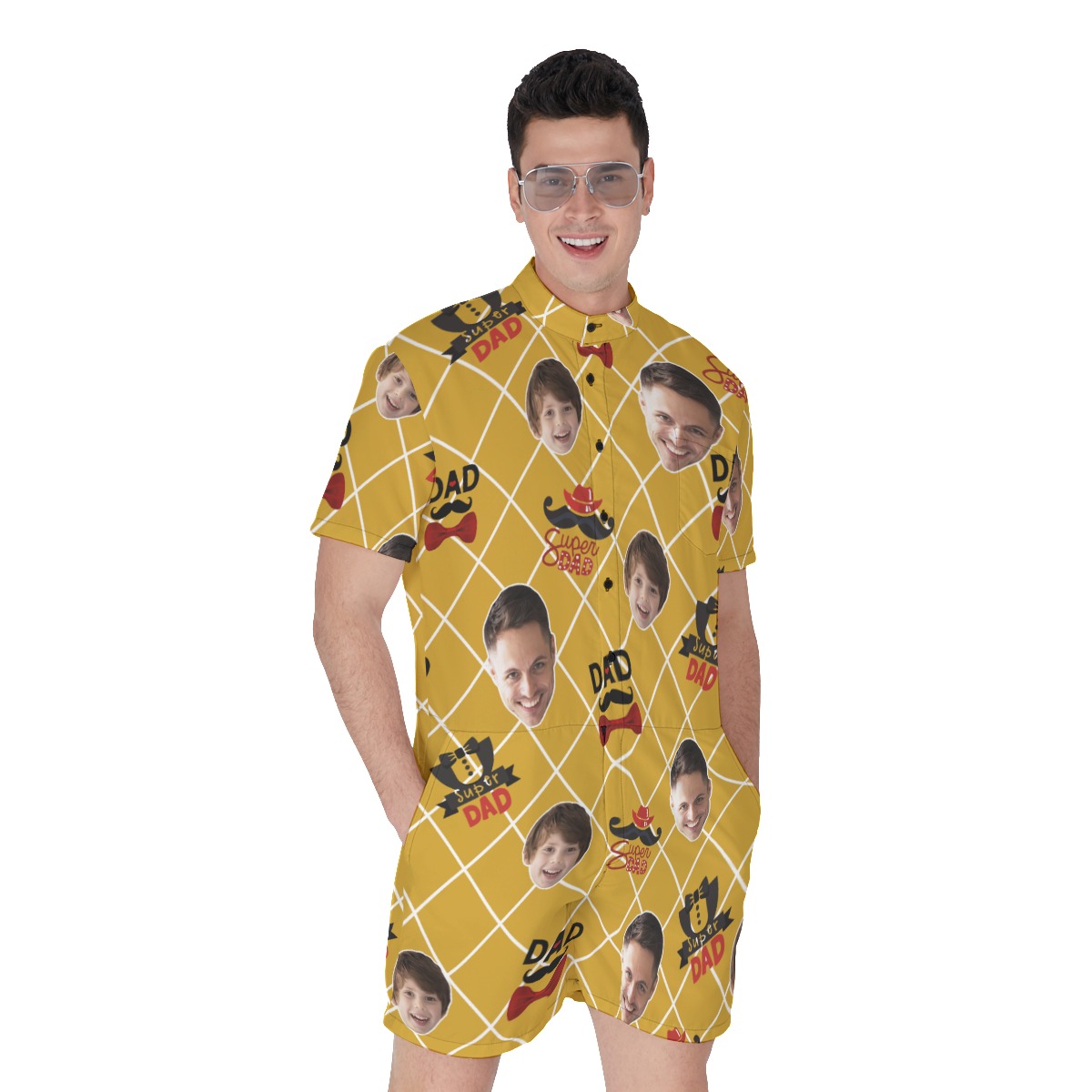 Funny Custom Face Super Dad Men's Hawaiian Romper - variant image 1