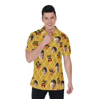 Funny Super Dad Custom Face Hawaiian Polo Shirt