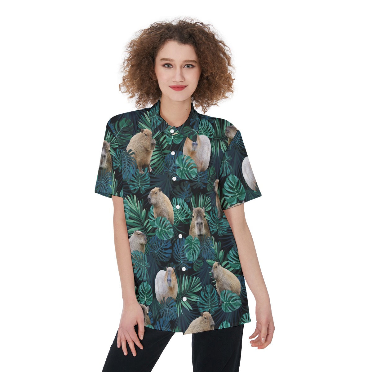 Women's Capybara Hawaiian Button Up Shirt - variant image 1