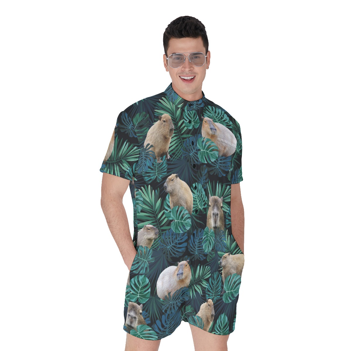 Capybara Tropical Hawaiian Men's Romper - variant image 1