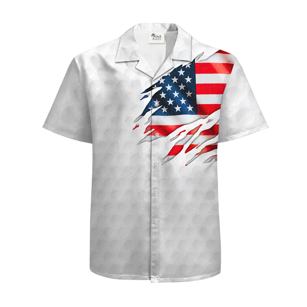 American Flag Cotton Hawaiian Golf Shirt - variant image 1