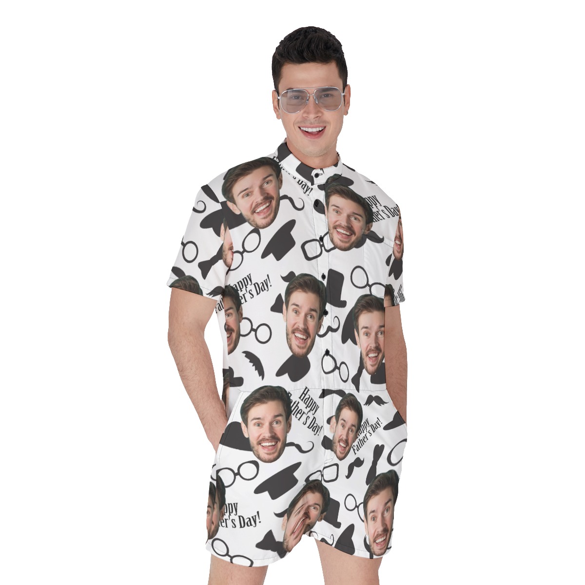 Happy Father's Day Custom Face Hawaiian Romper - variant image 1