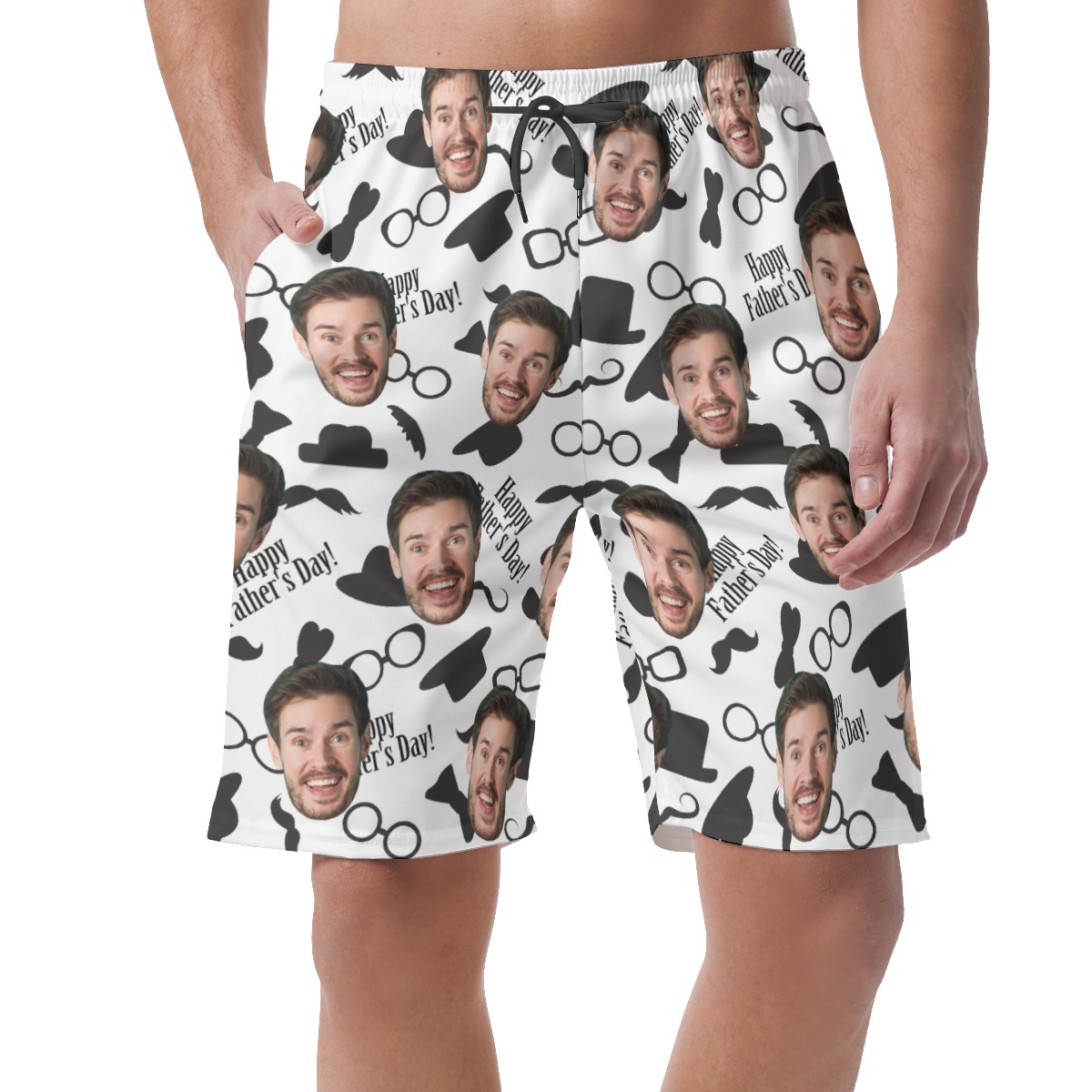 Customized Father's Day Men's Hawaiian Beach Shorts With Face - variant image 1