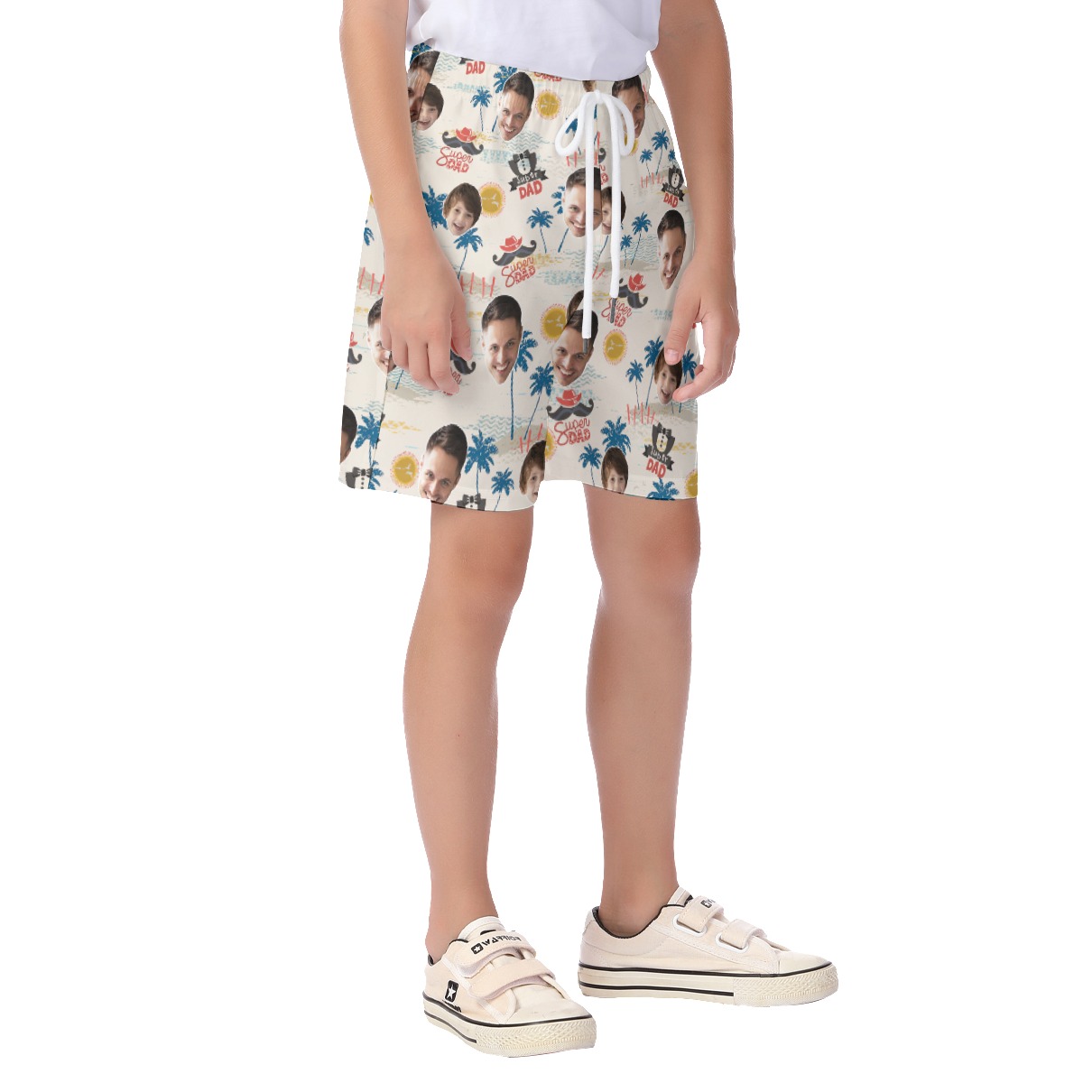 Funny Custom Face Super Dad Hawaiian Beach Shorts For Kids