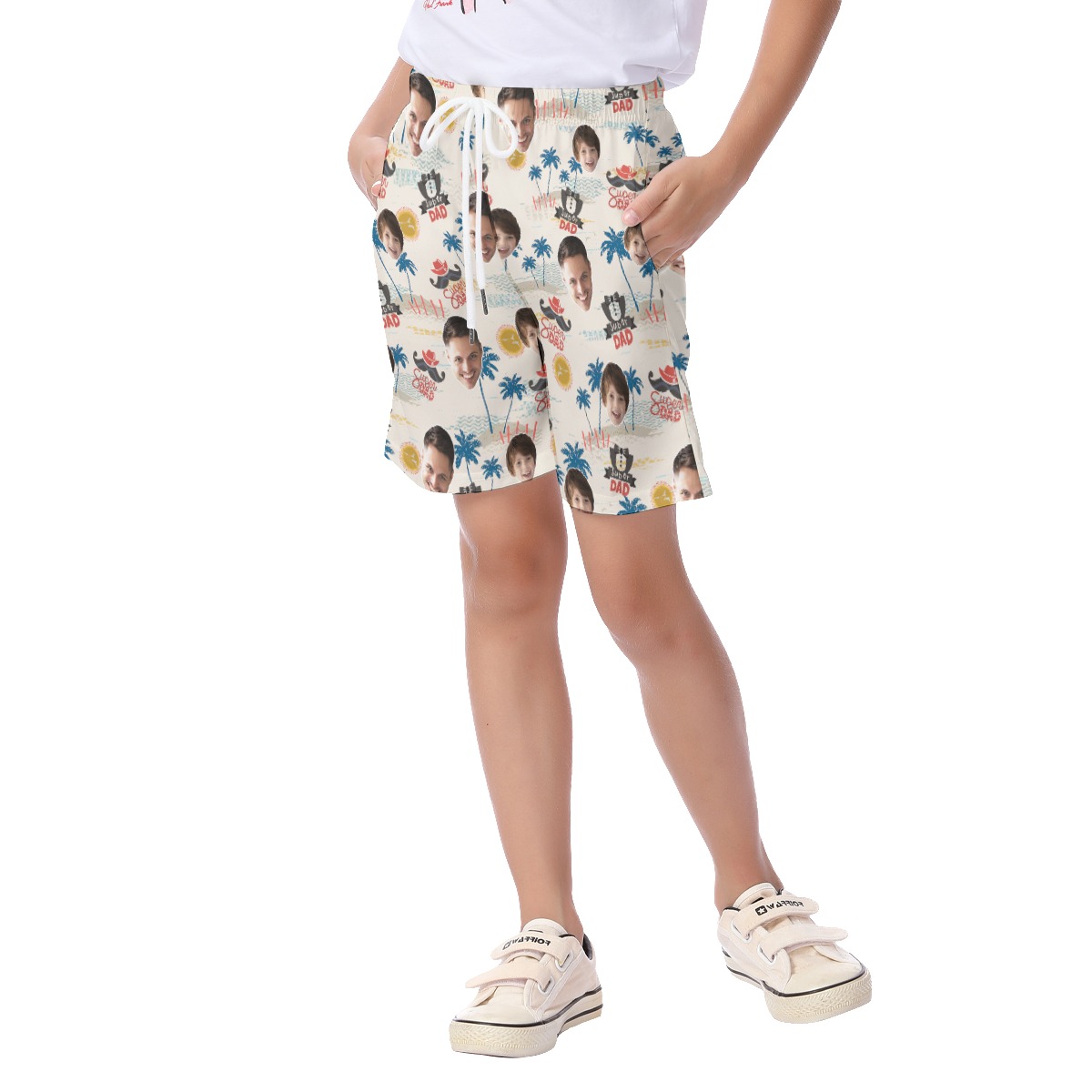 Funny Custom Face Super Dad Hawaiian Beach Shorts For Kids