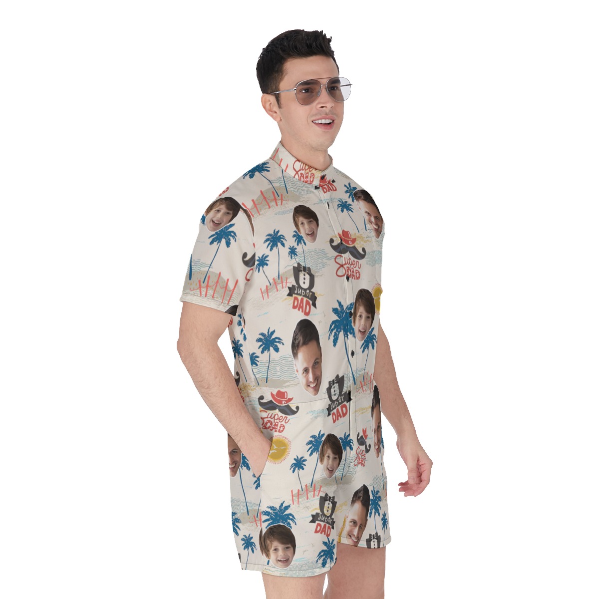 Father's Day Gift Idea Custom Face Super Dad Men's Hawaiian Romper
