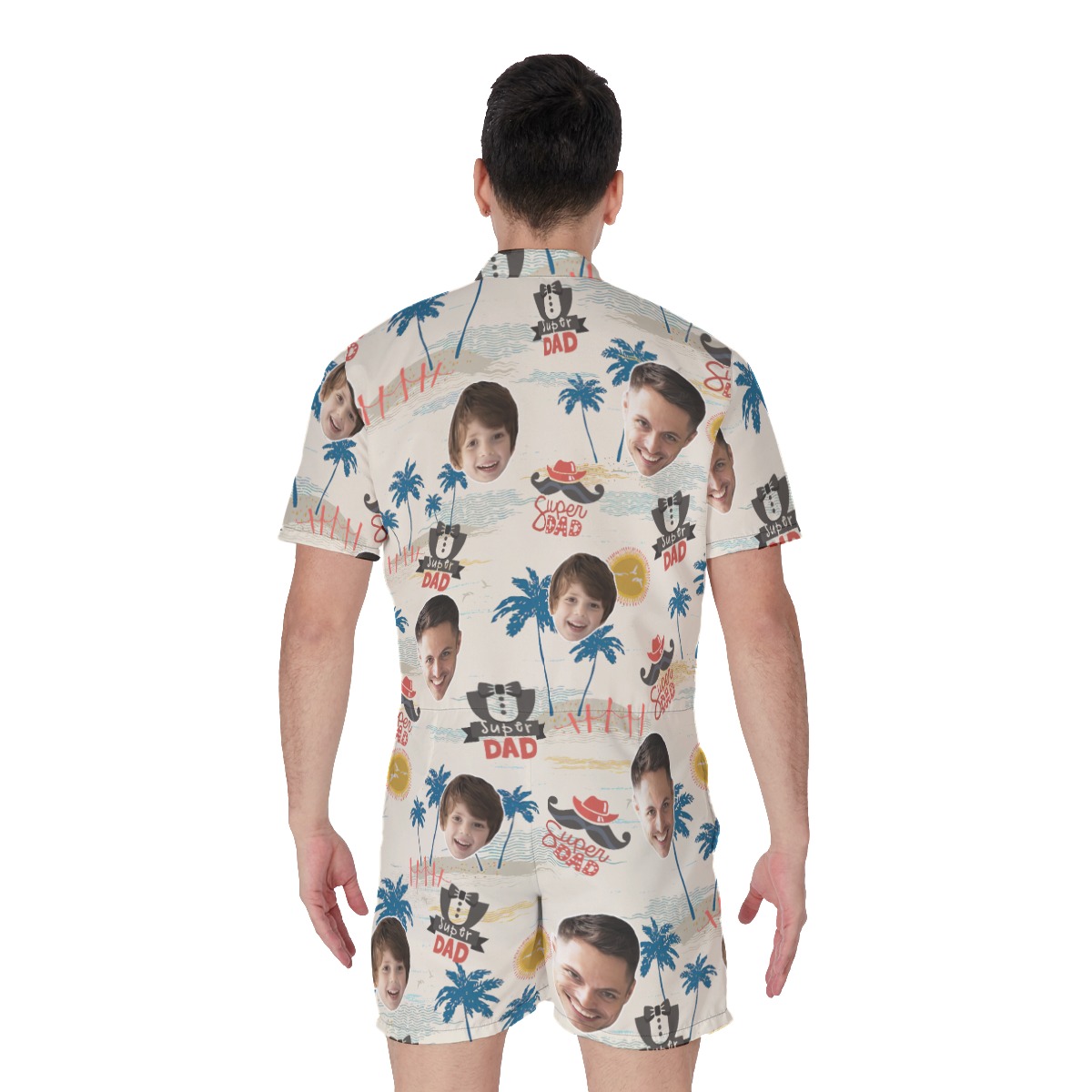 Father's Day Gift Idea Custom Face Super Dad Men's Hawaiian Romper