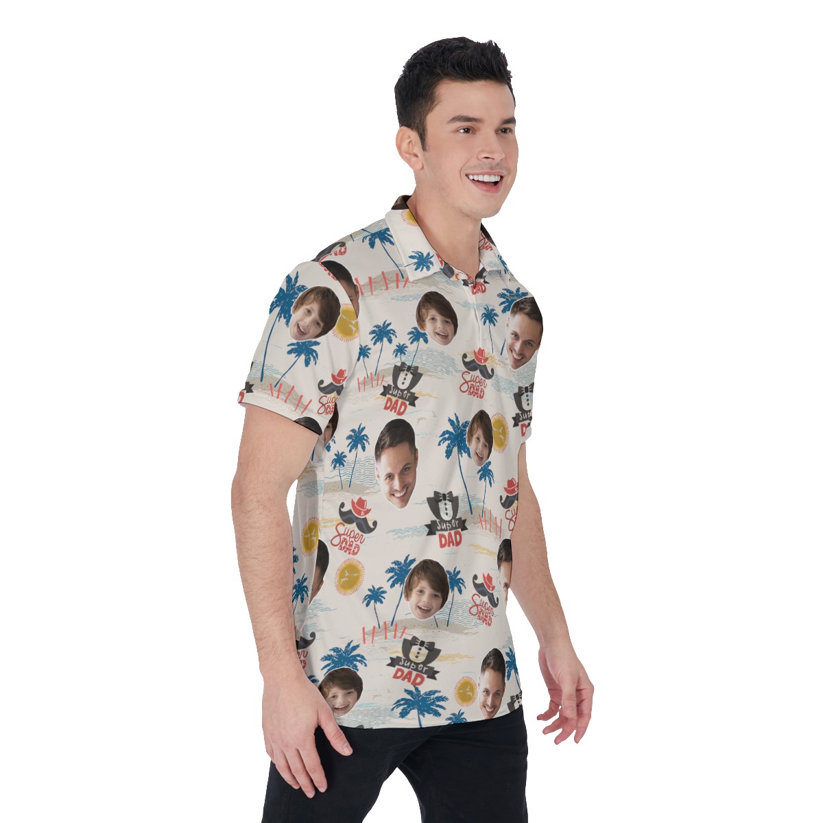 Father's Day Gift Custom Face Hawaiian Polo Shirt