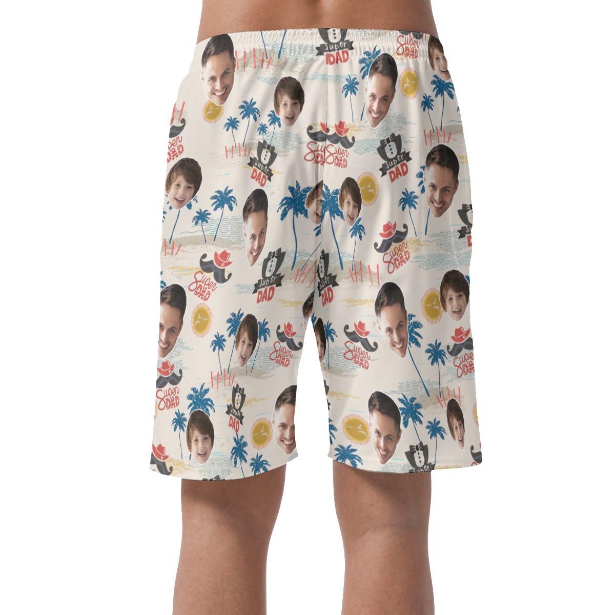Unique Custom Face Father And Kid Hawaiian Summer Beach Shorts For Men