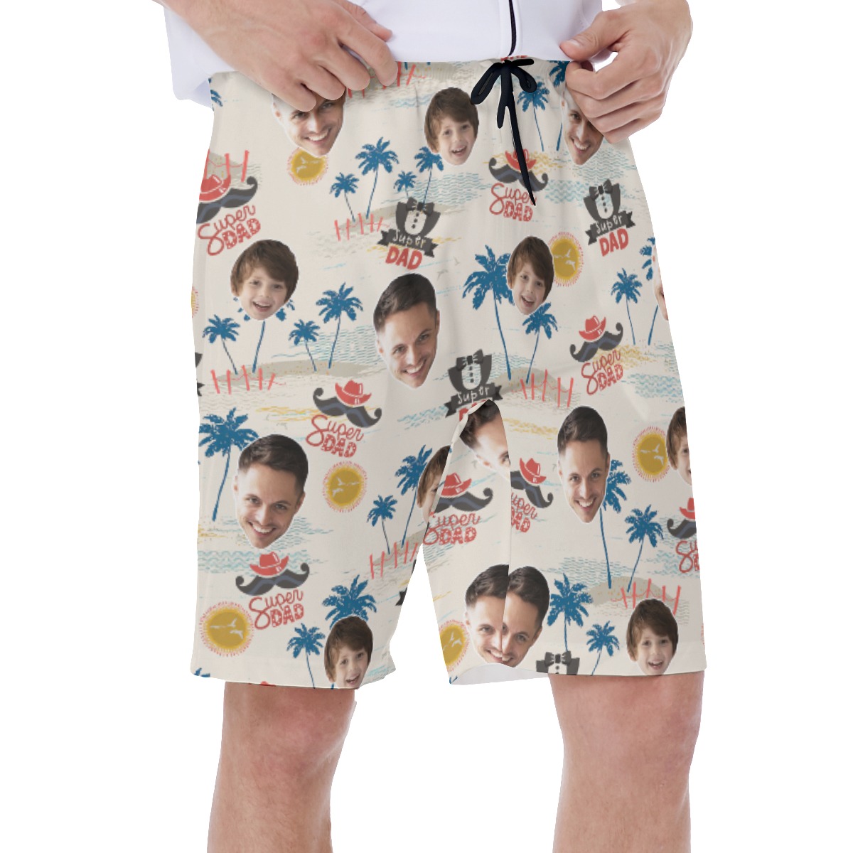 Funny Super Dad Custom Face Hawaiian Swimwear For Men