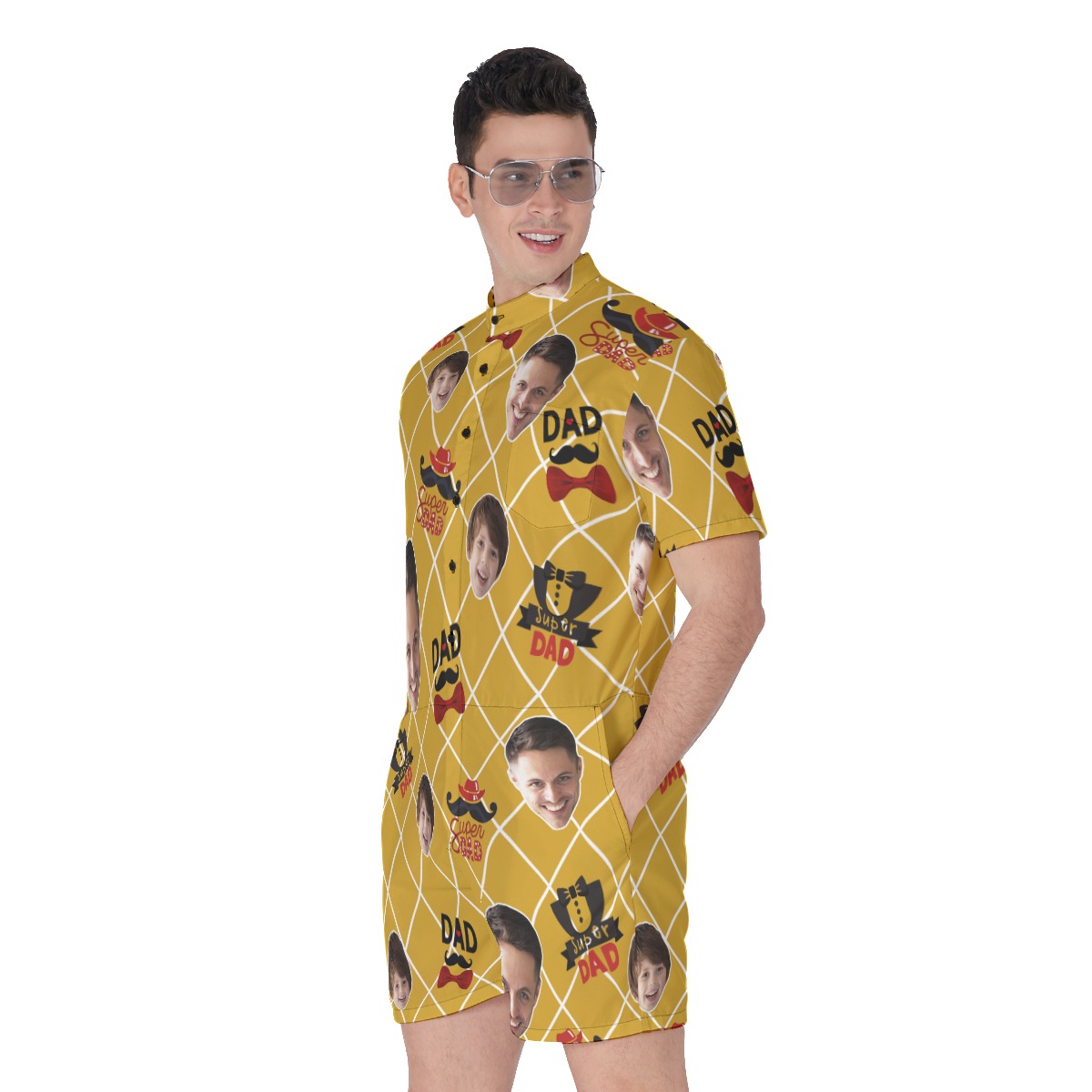 Funny Custom Face Super Dad Men's Hawaiian Romper
