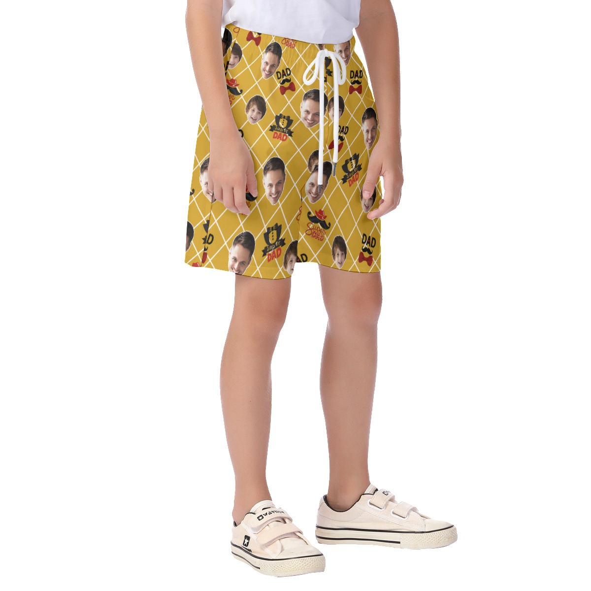 Cute Custom Face Father And Baby Hawaiian Beach Shorts For Kids
