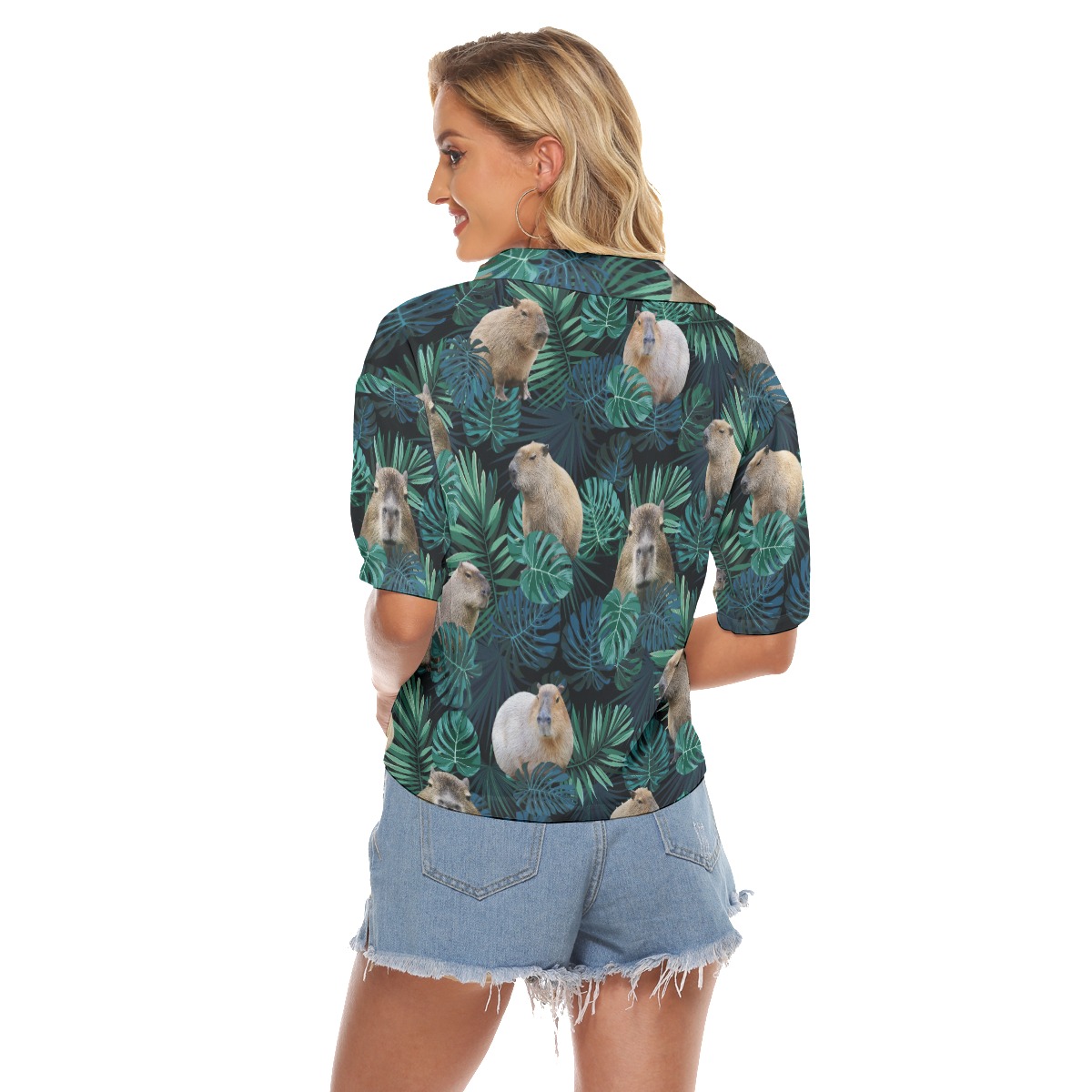 Funny Capybara Cropped Hawaiian Shirt For Women