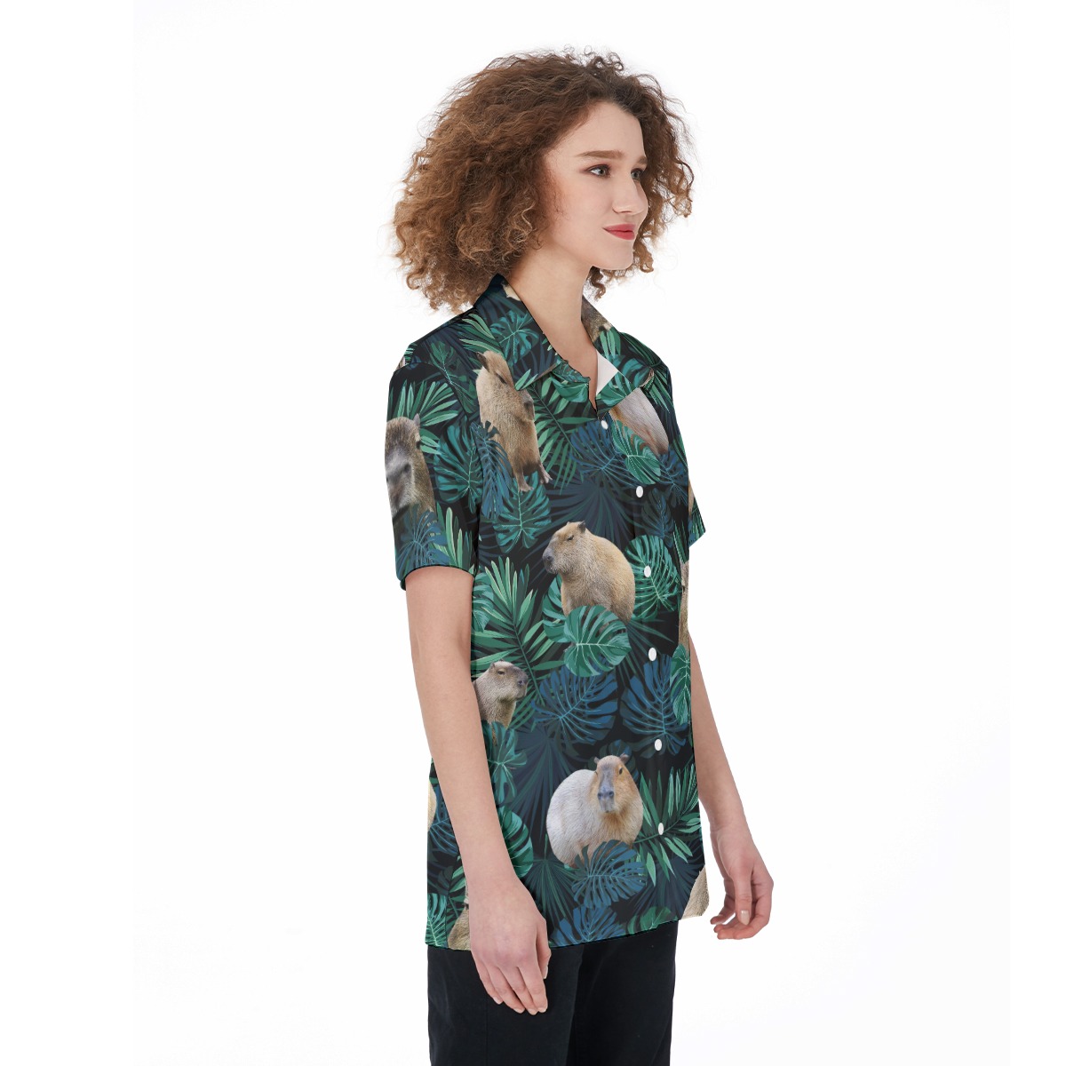 Women's Capybara Hawaiian Button Up Shirt
